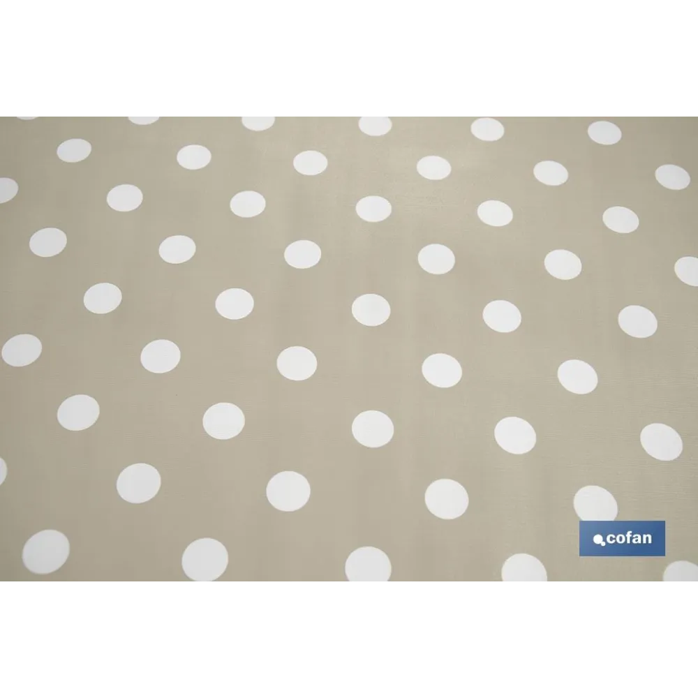 ROLLO DE MANTEL ANTIMANCHAS DE LUNARES BEIGE 1,40 X 20 M (PACK: 1 UDS) - Almacén de Ferretería Acor