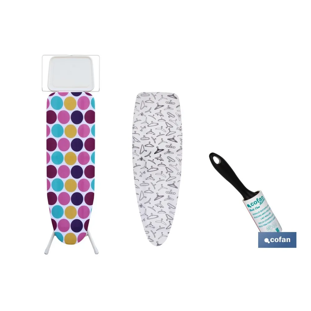 PACK DE TABLA DE PLANCHA 120 X 38 CM ,FUNDA Y RODILLO QUITAPELUSAS (PACK: 1 UDS) - Almacén de Ferretería Acor