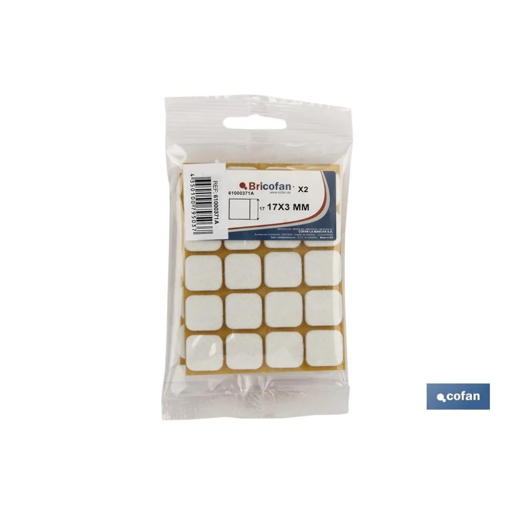 BL 2x20 UDS FIELTRO CUADRADO BLANCO 17X17X3MM (PACK: 10 UDS) - Almacén de Ferretería Acor