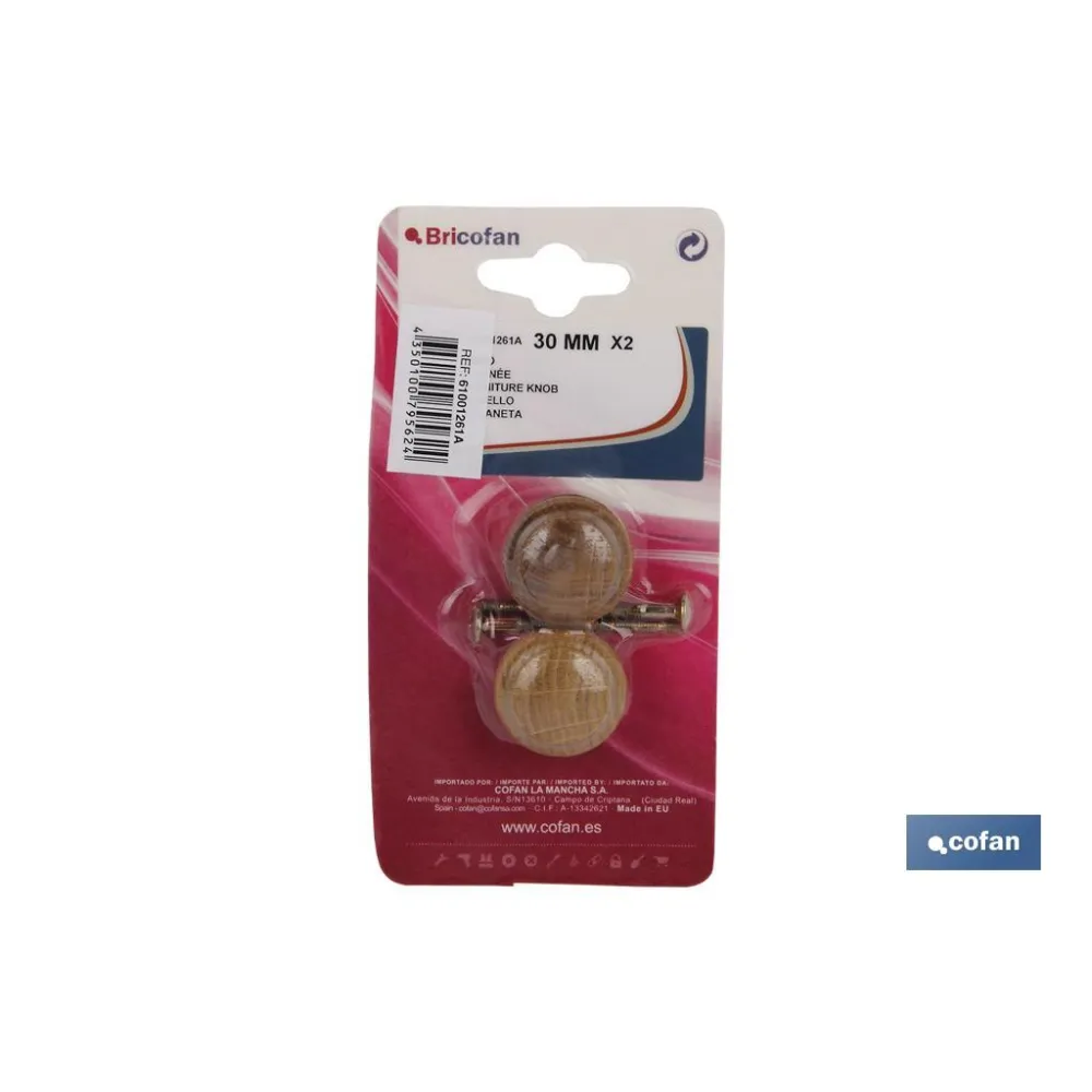 2 UDS POMO ROBLE 30MM (PACK: 12 UDS) - Almacén de Ferretería Acor