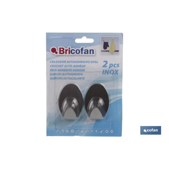 2 UDS COLGADOR AUTOADH. OVAL INOX GRANDE (PACK: 1 UDS) - Almacén de Ferretería Acor
