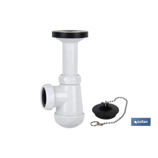 SIFÓN BOTELLA CORTO CON SALIDA Ø32-40 Y VÁLVULA LAVABO BIDÉ 1 1/4 x 70 (PACK: 1 UDS) - Almacén de Ferretería Acor