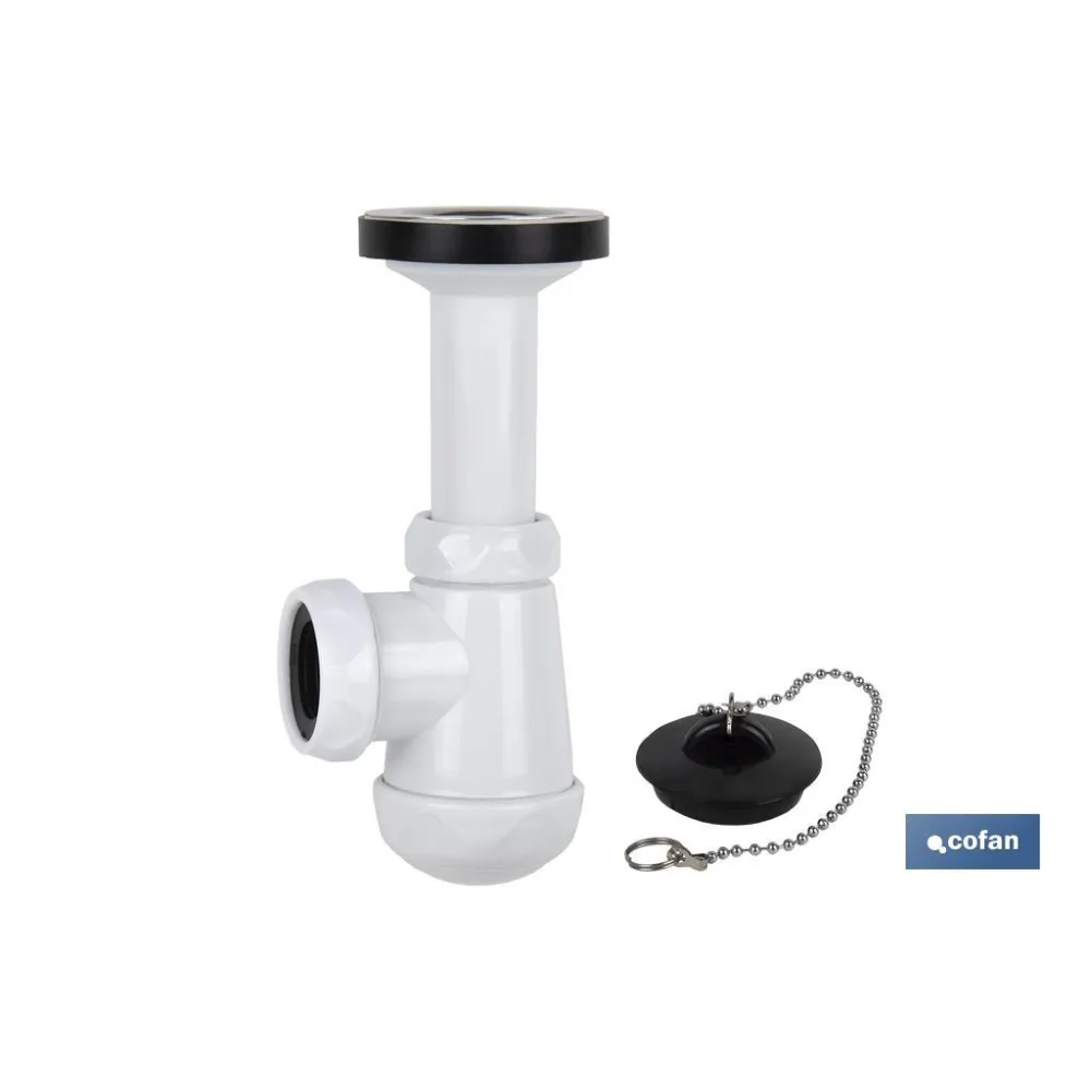 SIFÓN BOTELLA CORTO CON SALIDA Ø32-40 Y VÁLVULA LAVABO BIDÉ 1 1/4 x 70 (PACK: 1 UDS) - Almacén de Ferretería Acor
