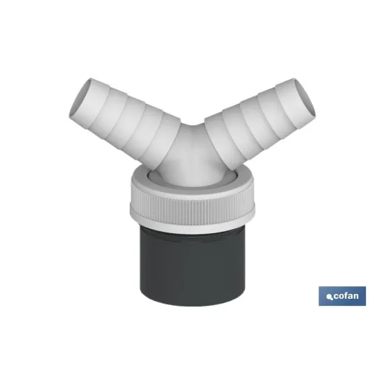 CONEXIÓN PVC Ø40 MM CON DOBLE TOMA AUXILIAR PARA ELECTRODOMÉSTICOS (PACK: 1 UDS) - Almacén de Ferretería Acor