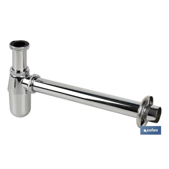 SIFÓN BOTELLA CROMADO SALIDA Ø32-40 330 MM Y RACOR 1 1/4 (PACK: 1 UDS) - Almacén de Ferretería Acor