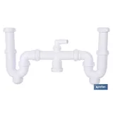 SIFÓN CURVO DOBLE CON SALIDA Ø32-40 MM, RACORES 1 1/2 Y TOMA AUXILIAR (PACK: 1 UDS) - Almacén de Ferretería Acor