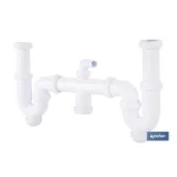 SIFÓN CURVO DOBLE CON SALIDA Ø32-40 MM, RACORES 1 1/2 Y TOMA AUXILIAR (PACK: 1 UDS) - Almacén de Ferretería Acor