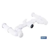 SIFÓN CURVO DOBLE CON SALIDA Ø32-40 MM, RACORES 1 1/2 Y TOMA AUXILIAR (PACK: 1 UDS) - Almacén de Ferretería Acor