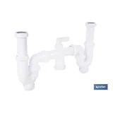 SIFÓN CURVO DOBLE CON SALIDA Ø32-40 MM, RACORES 1 1/2 Y TOMA AUXILIAR (PACK: 1 UDS) - Almacén de Ferretería Acor