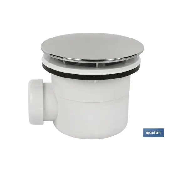 VÁLVULA SIFÓNICA PLATO DE DUCHA Ø90 MM CON SALIDA Ø32-40 MM Y EMBELLECEDOR CROMADO ALTURA 86 - Almacén de Ferretería Acor