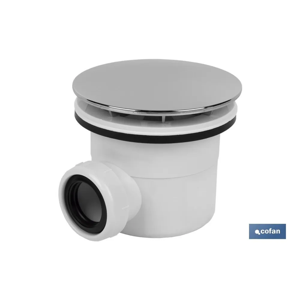 VÁLVULA SIFÓNICA PLATO DE DUCHA Ø90 MM CON SALIDA Ø32-40 MM Y EMBELLECEDOR CROMADO ALTURA 86 - Almacén de Ferretería Acor