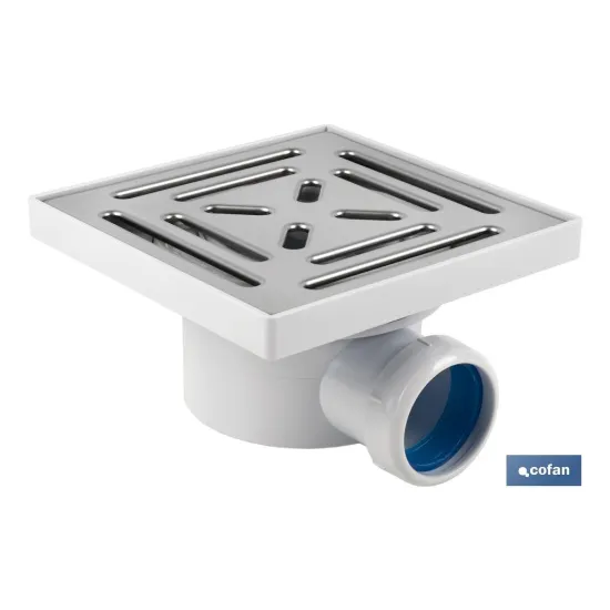 VÁLVULA SIFÓNICA SUMIDERO 146X146 MM CON SALIDA Ø32-40 MM Y TAPA ACERO INOX. (PACK: 1 UDS) - Almacén de Ferretería Acor
