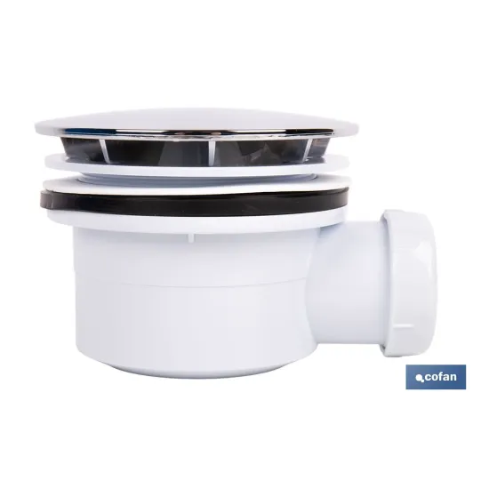 VÁLVULA SIFÓNICA PLATO DE DUCHA Ø90 MM CON SALIDA Ø32-40 MM Y EMBELLECEDOR CROMADO ALTURA 64 - Almacén de Ferretería Acor