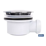 VÁLVULA SIFÓNICA PLATO DE DUCHA Ø90 MM CON SALIDA Ø32-40 MM Y EMBELLECEDOR CROMADO ALTURA 64 - Almacén de Ferretería Acor