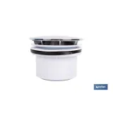 VÁLVULA SIFÓNICA PLATO DE DUCHA Ø90 MM CON SALIDA Ø32-40 MM Y EMBELLECEDOR CROMADO ALTURA 64 - Almacén de Ferretería Acor