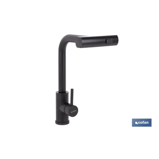 GRIFO DE COCINA NEGRO DE ACERO CON MANGUERA EXTENSIBLE Y 3 FUNCIONES 340 X 240 X 54  MM (PACK - Almacén de Ferretería Acor