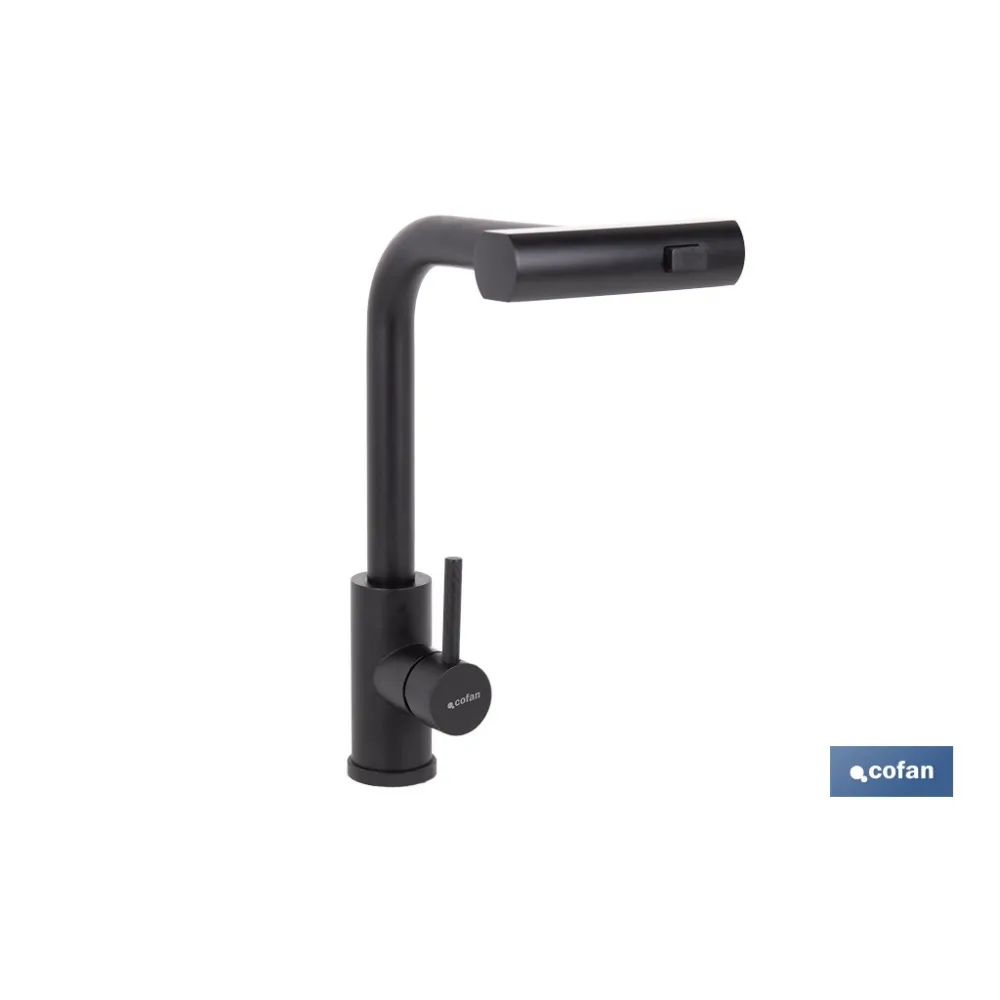 GRIFO DE COCINA NEGRO DE ACERO CON MANGUERA EXTENSIBLE Y 3 FUNCIONES 340 X 240 X 54  MM (PACK - Almacén de Ferretería Acor