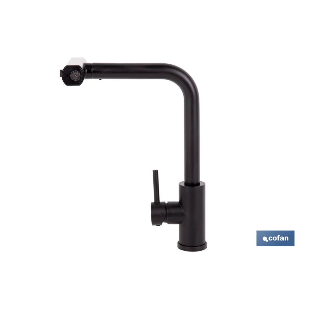 GRIFO DE COCINA NEGRO DE ACERO CON MANGUERA EXTENSIBLE Y 3 FUNCIONES 340 X 240 X 54  MM (PACK - Almacén de Ferretería Acor