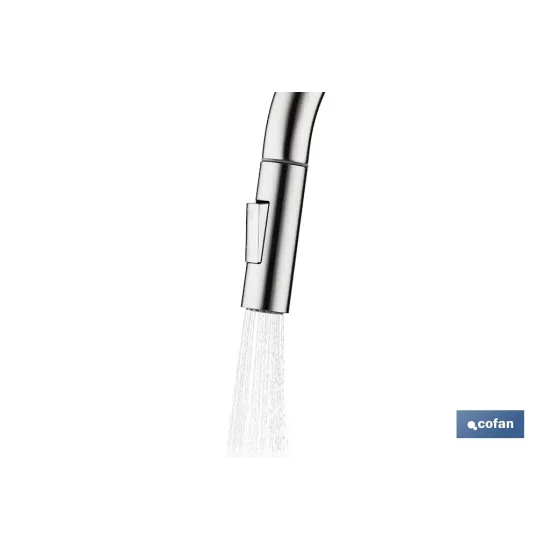 GRIFO DE COCINA ANTRACITA DE ACERO INOX. CON MANGUERA EXTENSIBLE Y 2 FUNCIONES 400 X 220 X 54 - Almacén de Ferretería Acor