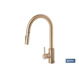 GRIFO DE COCINA CEPILLADO DORADO DE ACERO CON MANGUERA EXTENSIBLE Y 2 FUNCIONES 400 X 220 X 54 - Almacén de Ferretería Acor