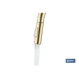 GRIFO DE COCINA CEPILLADO DORADO DE ACERO CON MANGUERA EXTENSIBLE Y 2 FUNCIONES 400 X 220 X 54 - Almacén de Ferretería Acor