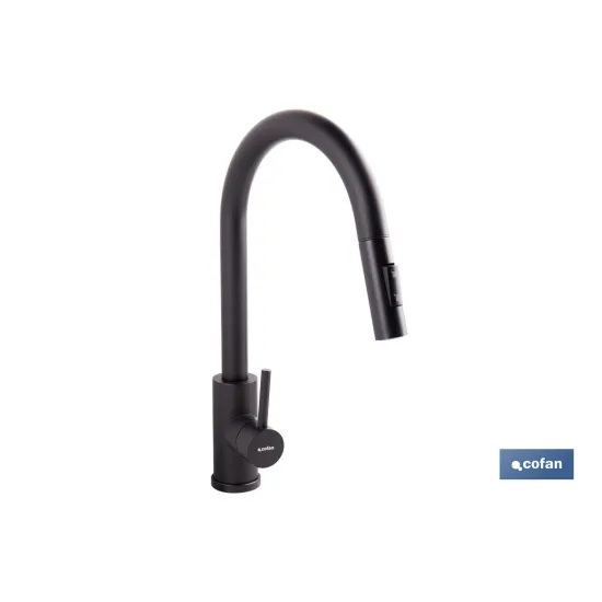 GRIFO DE COCINA DE ACERO NEGRO CON MANGUERA EXTENSIBLE Y 2 FUNCIONES 390 X 250 X 54 MM (PACK - Almacén de Ferretería Acor