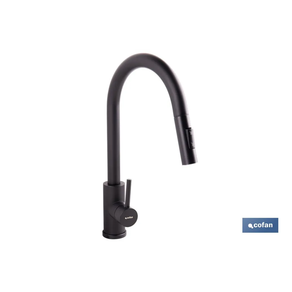 GRIFO DE COCINA DE ACERO NEGRO CON MANGUERA EXTENSIBLE Y 2 FUNCIONES 390 X 250 X 54 MM (PACK - Almacén de Ferretería Acor