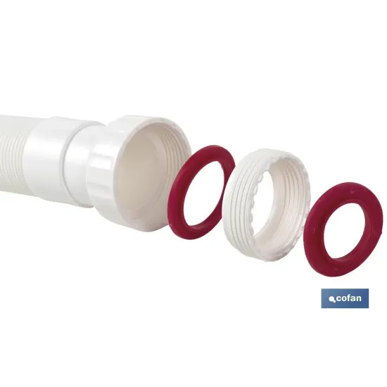 TUBO FLEXIBLE BLANCO 1 1/2 CON REDUCTOR 1 1/4 Ø32-40 330-690 MM (PACK: 1 UDS) - Almacén de Ferretería Acor