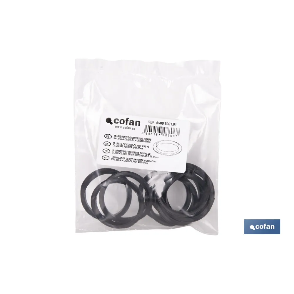 BOLSA DE 10 UNIDADES DE GOMAS CIERRE PARA VÁLVULA CLICK-CLACK Ø31-37 MM (PACK: 1 UDS) - Almacén de Ferretería Acor