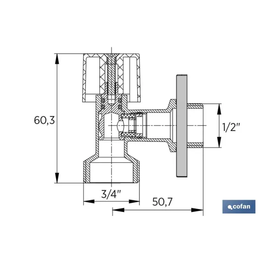 VÁLVULA DE ESCUADRA 1/2 x 3/4 VERTICAL LAVADORA (PACK: 1 UDS) - Almacén de Ferretería Acor