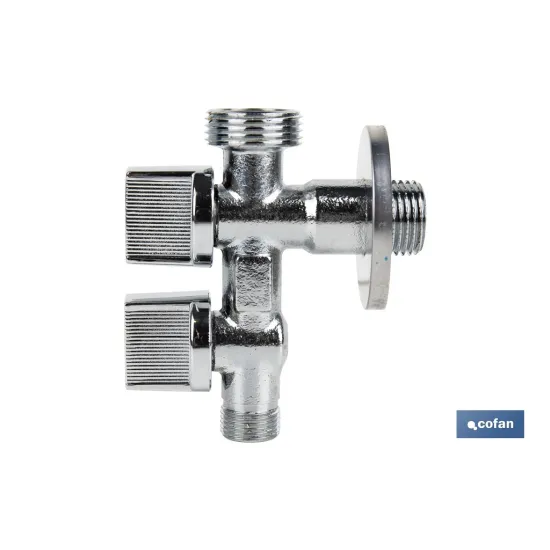 VÁLVULA DE ESCUADRA 1/2 x 3/4 x 3/8 DOBLE SALIDA (PACK: 1 UDS) - Almacén de Ferretería Acor