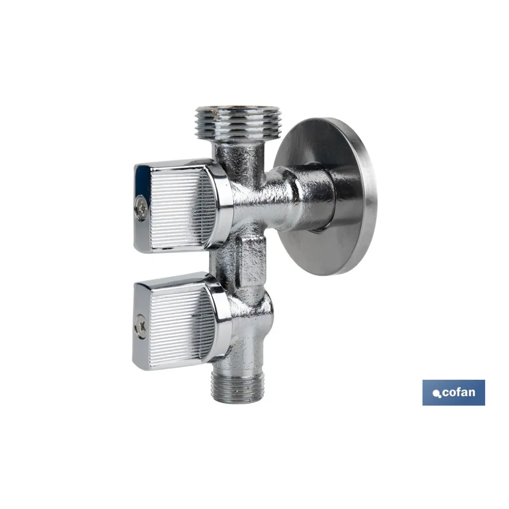 VÁLVULA DE ESCUADRA 1/2 x 3/4 x 3/8 DOBLE SALIDA (PACK: 1 UDS) - Almacén de Ferretería Acor