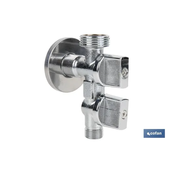 VÁLVULA DE ESCUADRA 1/2 x 3/4 x 3/8 DOBLE SALIDA (PACK: 1 UDS) - Almacén de Ferretería Acor