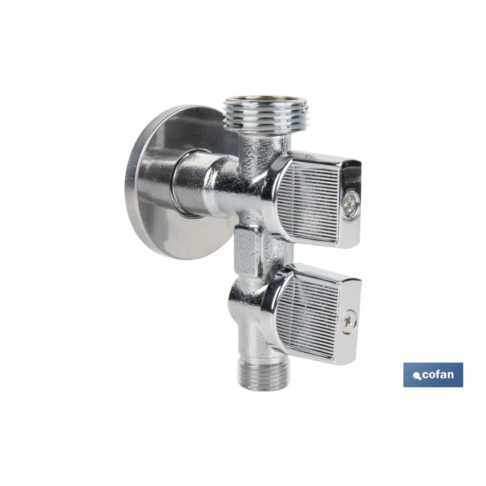 VÁLVULA DE ESCUADRA 1/2 x 3/4 x 3/8 DOBLE SALIDA (PACK: 1 UDS) - Almacén de Ferretería Acor