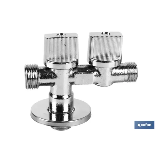 VÁLVULA DE ESCUADRA 1/2 x 1/2 x 3/8 DOBLE SALIDA (PACK: 1 UDS) - Almacén de Ferretería Acor