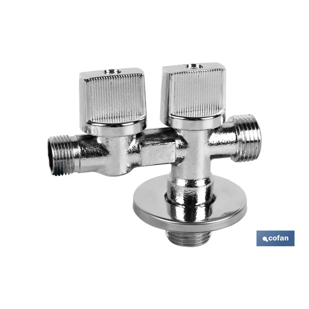 VÁLVULA DE ESCUADRA 1/2 x 1/2 x 3/8 DOBLE SALIDA (PACK: 1 UDS) - Almacén de Ferretería Acor