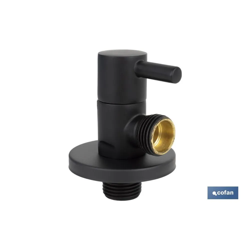 VÁLVULA DE ESCUADRA 1/2 x 1/2 MODELO LUX NEGRA (PACK: 1 UDS) - Almacén de Ferretería Acor