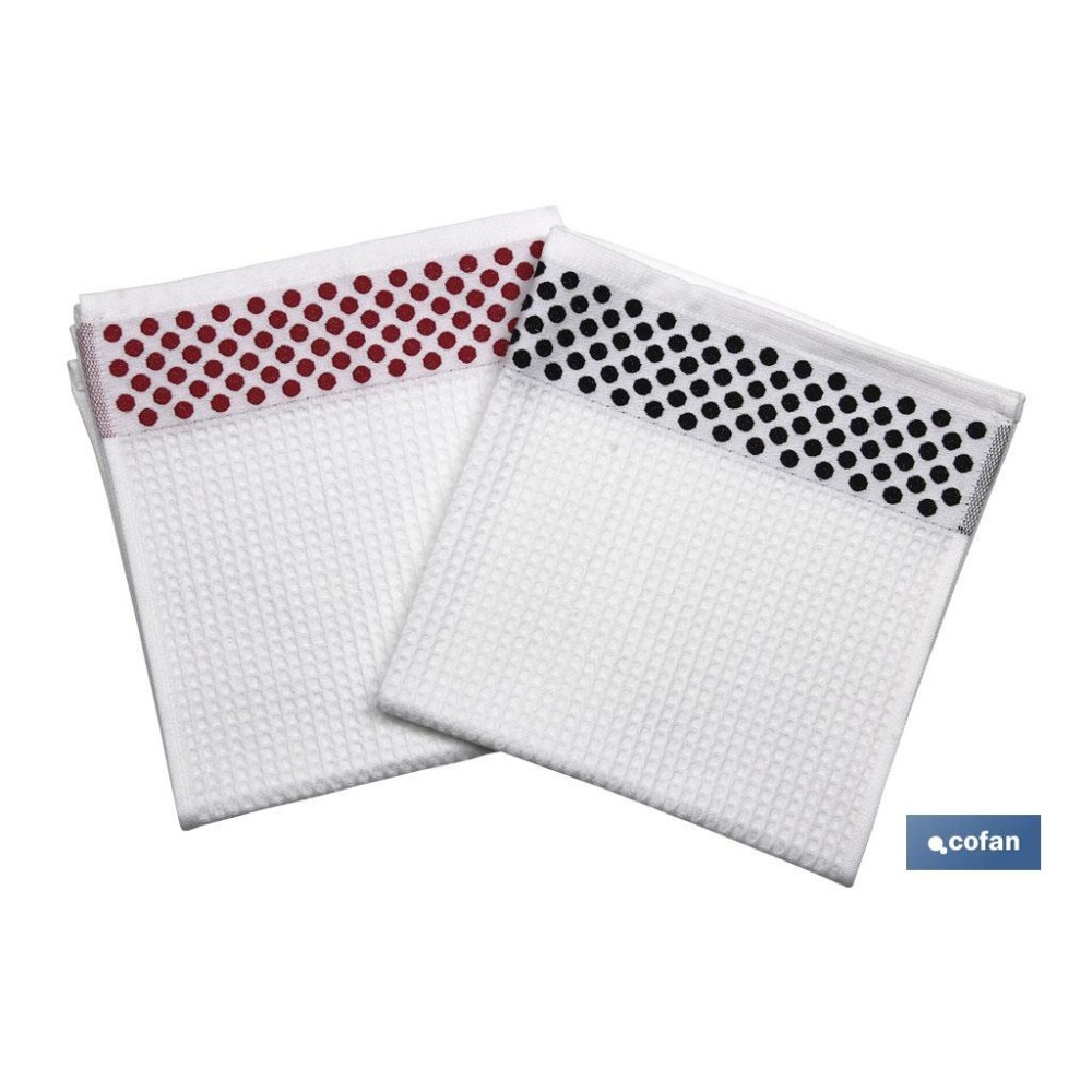 PACK 2 PAÑOS COCINA 50x50 NEGRO/ROJO