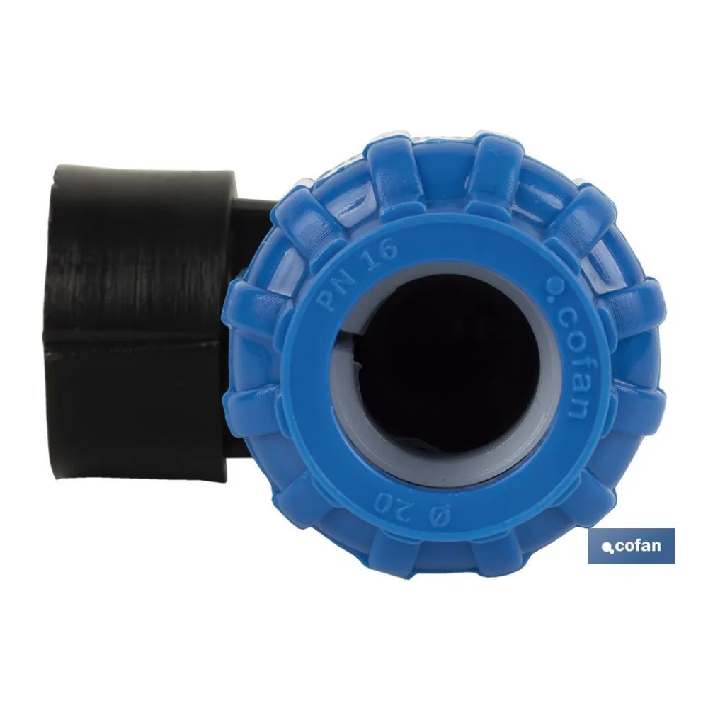 CODO 90° ROSCA HEMBRA PP PN16 20 X 1/2 (PACK: 25 UDS) - Almacén de Ferretería Acor