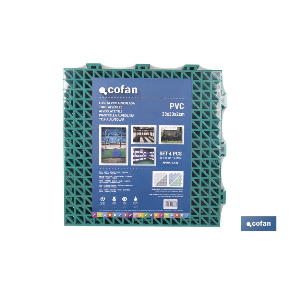SET DE 4 UDS. LOSETA ALVEOLADA VERDE DE PVC 33 X 33 X 2 CM