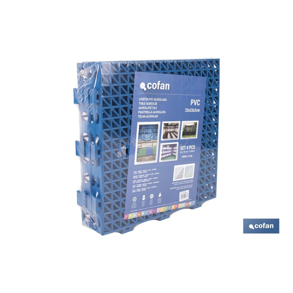 SET DE 4 UDS. LOSETA ALVEOLADA AZUL DE PVC 33 X 33 X 2 CM