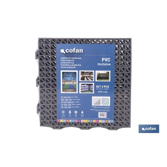 SET DE 4 UDS. LOSETA ALVEOLADA GRIS CLARO DE PVC 33 X 33 X 2 CM