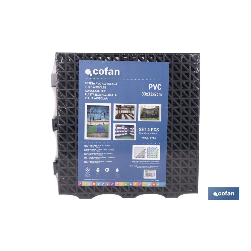 SET DE 4 UDS. LOSETA ALVEOLADA GRIS OSCURO DE PVC 33 X 33 X 2 CM