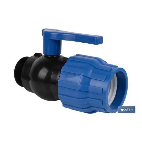 ENLACE VÁLVULA DE BOLA ROSCA MACHO PP PN16 75 x 2 1/2 (PACK: 1 UDS) - Almacén de Ferretería Acor