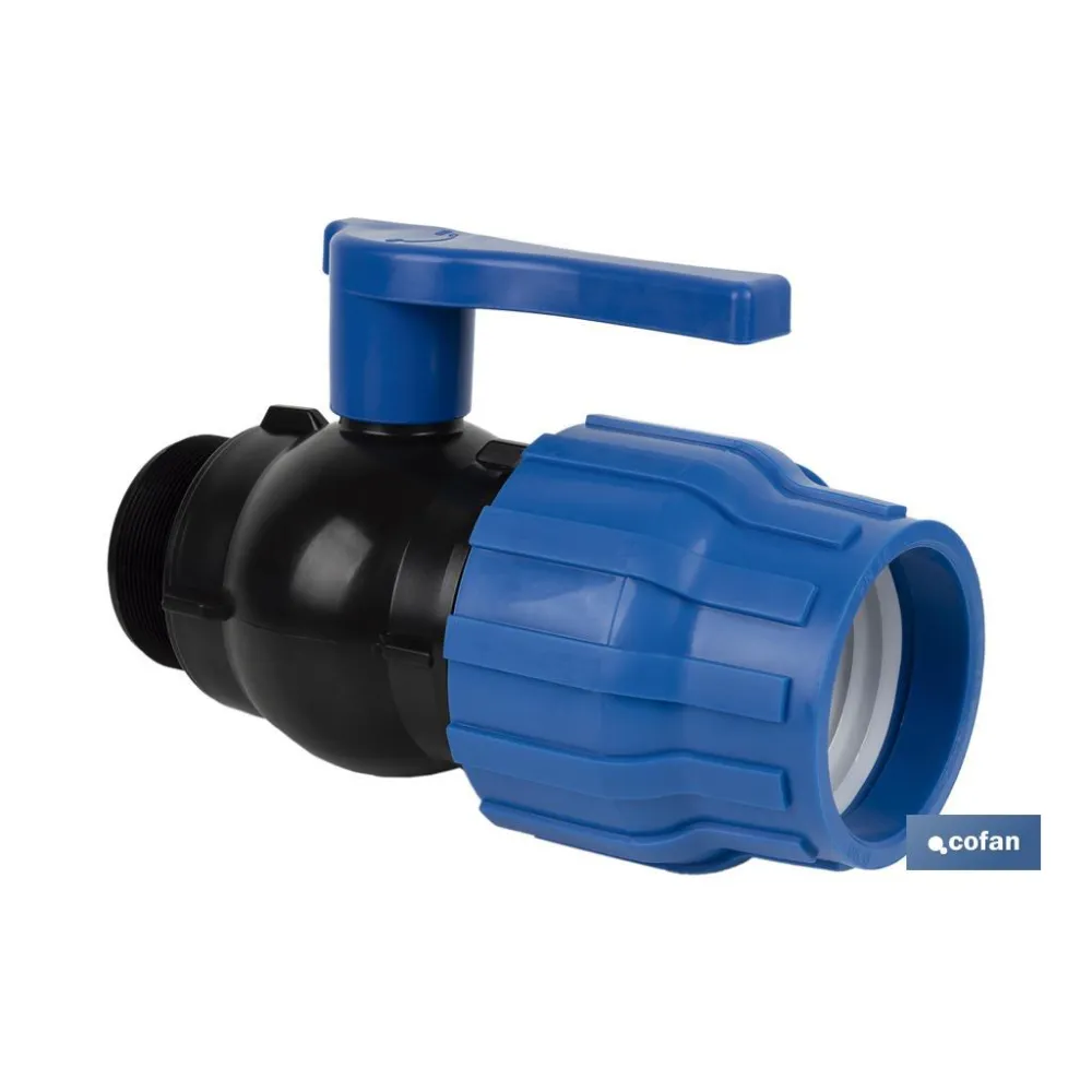 ENLACE VÁLVULA DE BOLA ROSCA MACHO PP PN16 75 x 2 1/2 (PACK: 1 UDS) - Almacén de Ferretería Acor