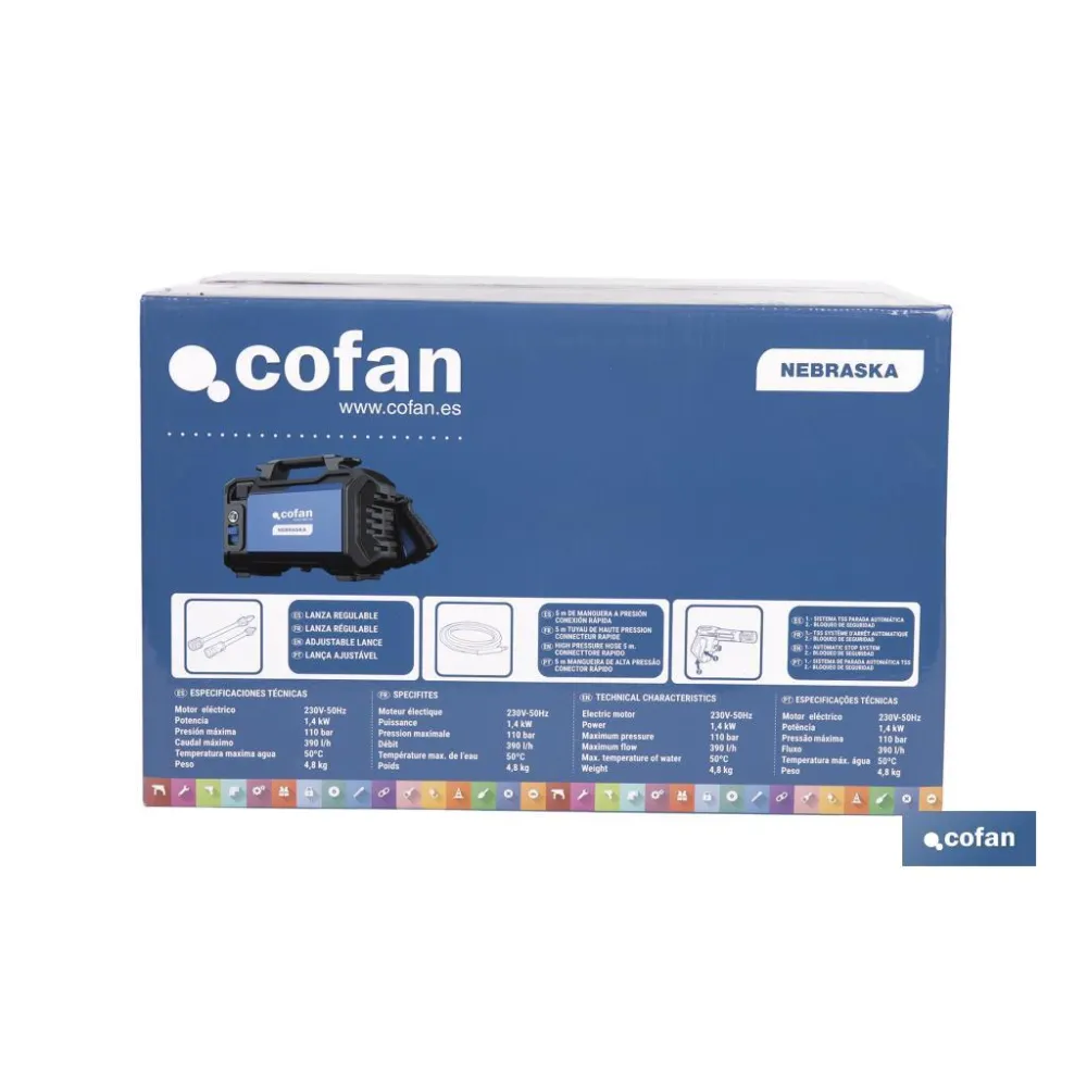 LIMPIADORA ALTA PRESIÓN MODELO NEBRASKA 1,4 Kw 5 M MANGUERA (PACK: 1 UDS) - Almacén de Ferretería Acor