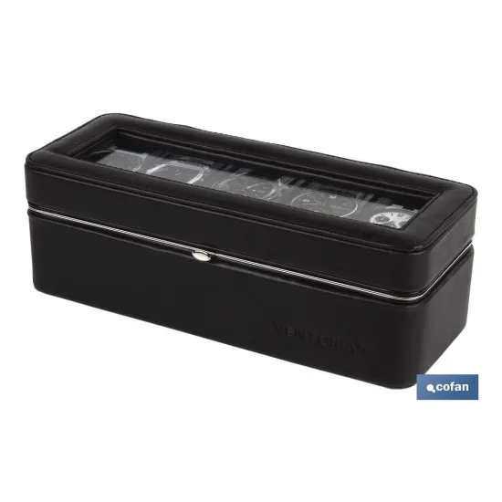 CAJA GUARDA RELOJES 5 UDS PIEL NEGRA (PACK: 1 UDS) - Almacén de Ferretería Acor