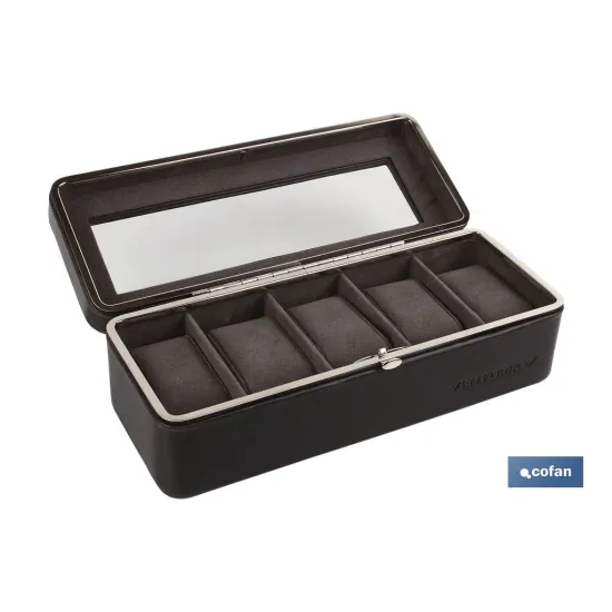 CAJA GUARDA RELOJES 5 UDS PIEL NEGRA (PACK: 1 UDS) - Almacén de Ferretería Acor