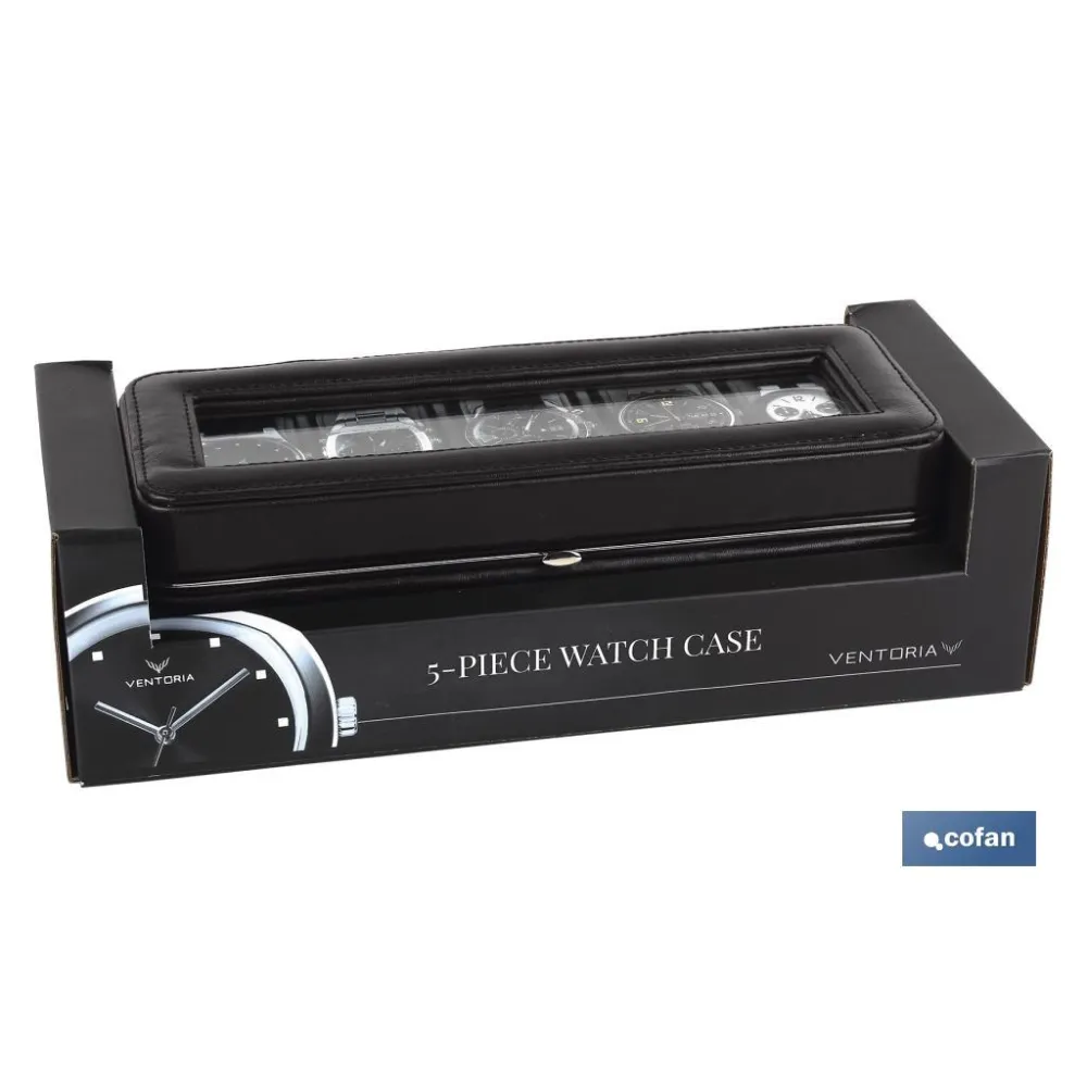 CAJA GUARDA RELOJES 5 UDS PIEL NEGRA (PACK: 1 UDS) - Almacén de Ferretería Acor