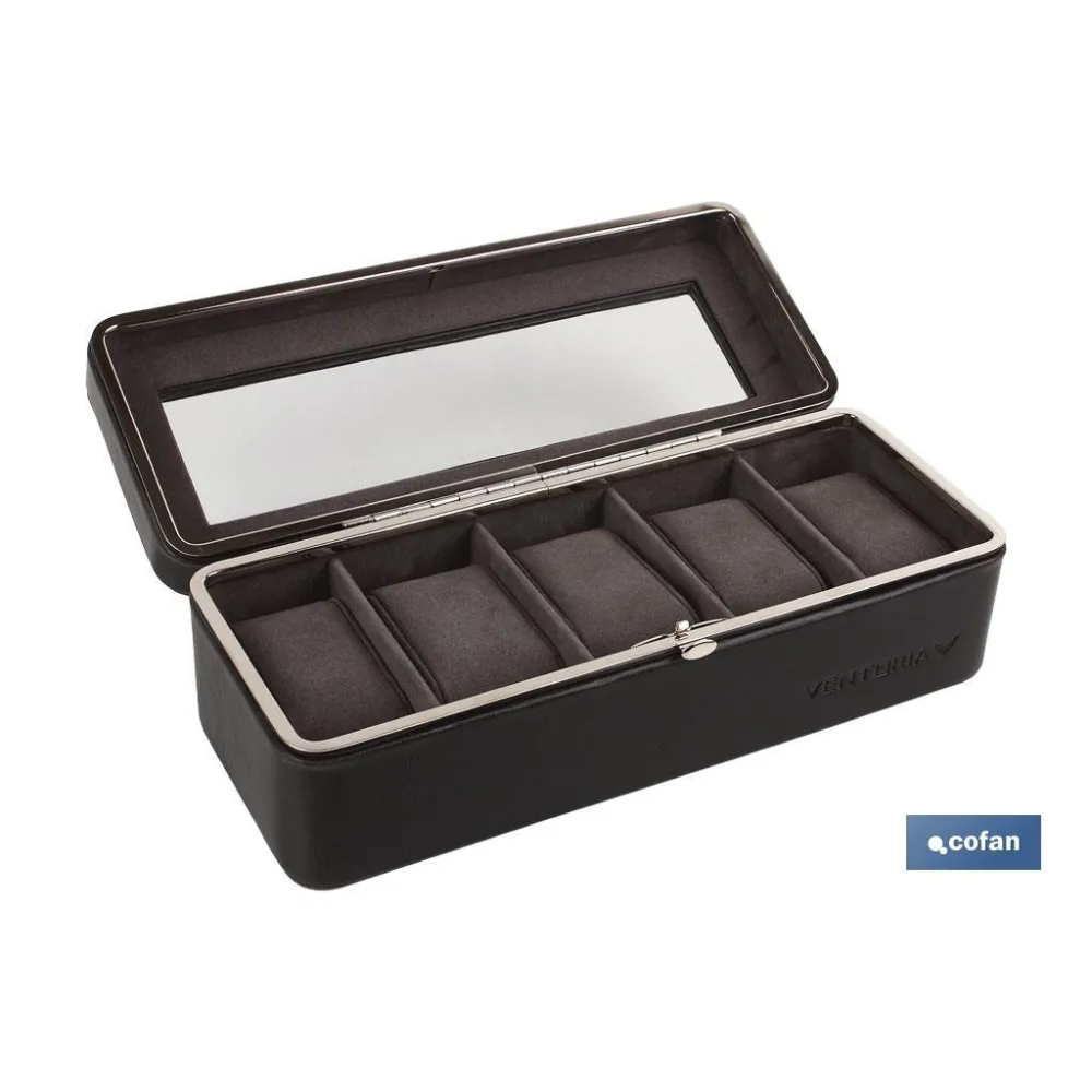 CAJA GUARDA RELOJES 6 UDS PIEL MARRÓN (PACK: 1 UDS) - Almacén de Ferretería Acor